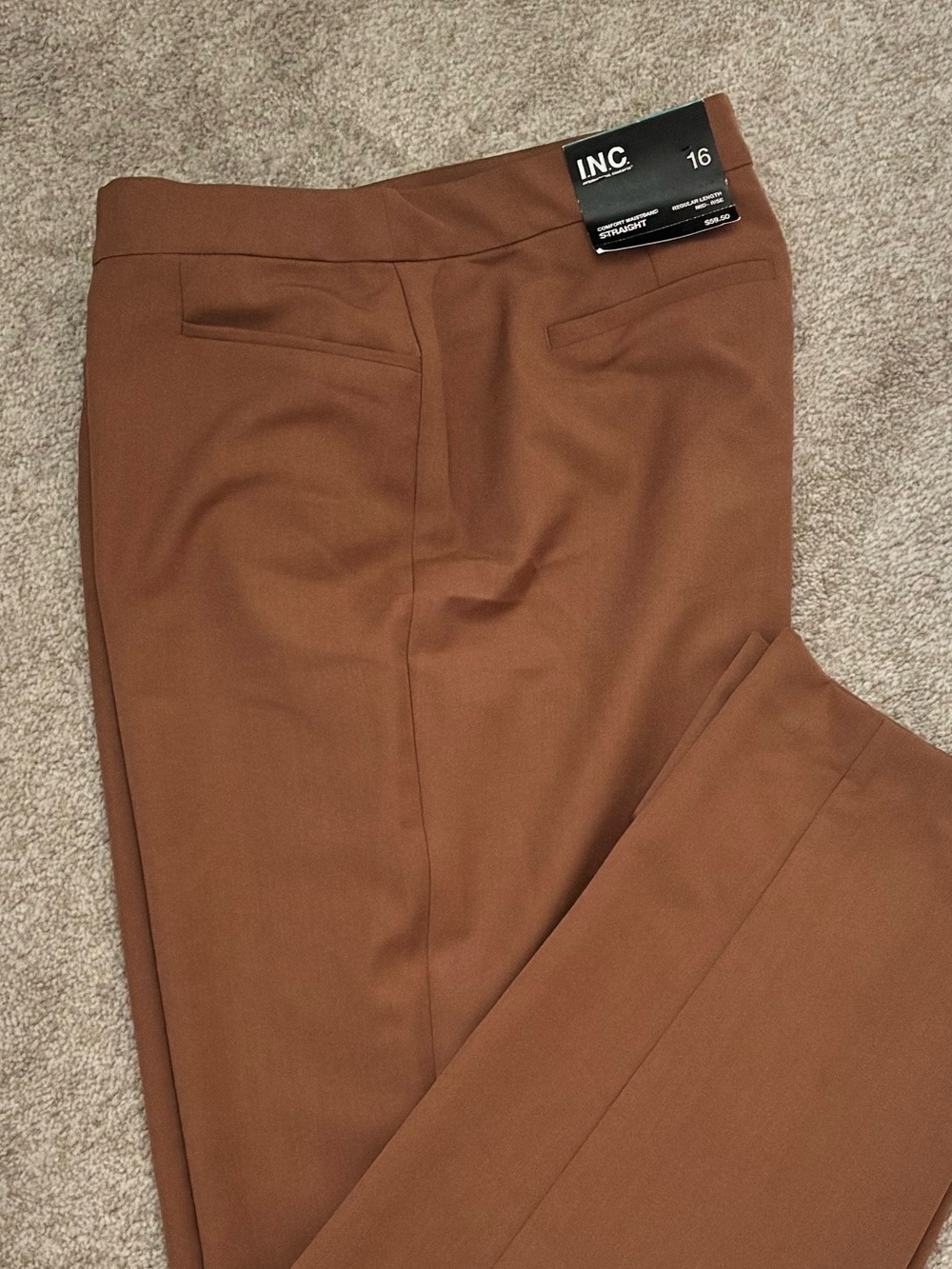 INC International Concepts NWT Brown Mid Rise Straight Trouser Size 16 - Picture 8 of 8